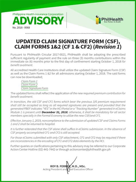 Updated Claim Signature Form (CSF), CLAIM FORMS 1&2 (CF 1 .
